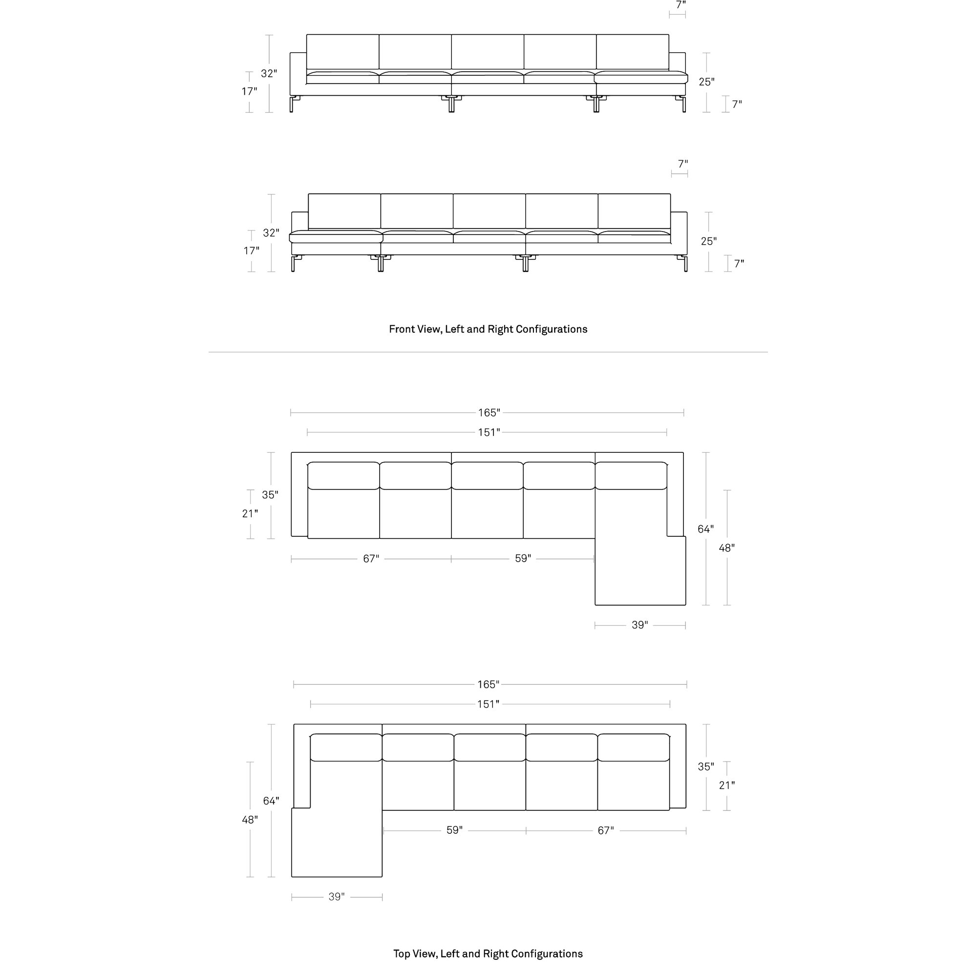 New Standard Upholstered Chaise L-Sectional, Right Hand Facing, Granite Leather