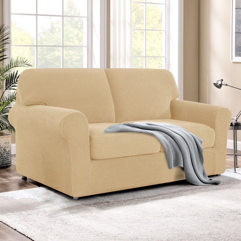2 Seater Stretch Separate Box Cushion Loveseat Slipcover, Khaki