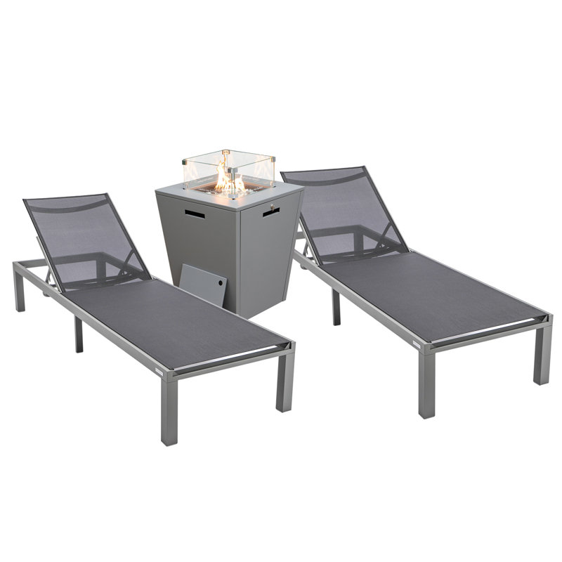 Chaise longue d'extérieur en aluminium avec foyer, Noir, Gris