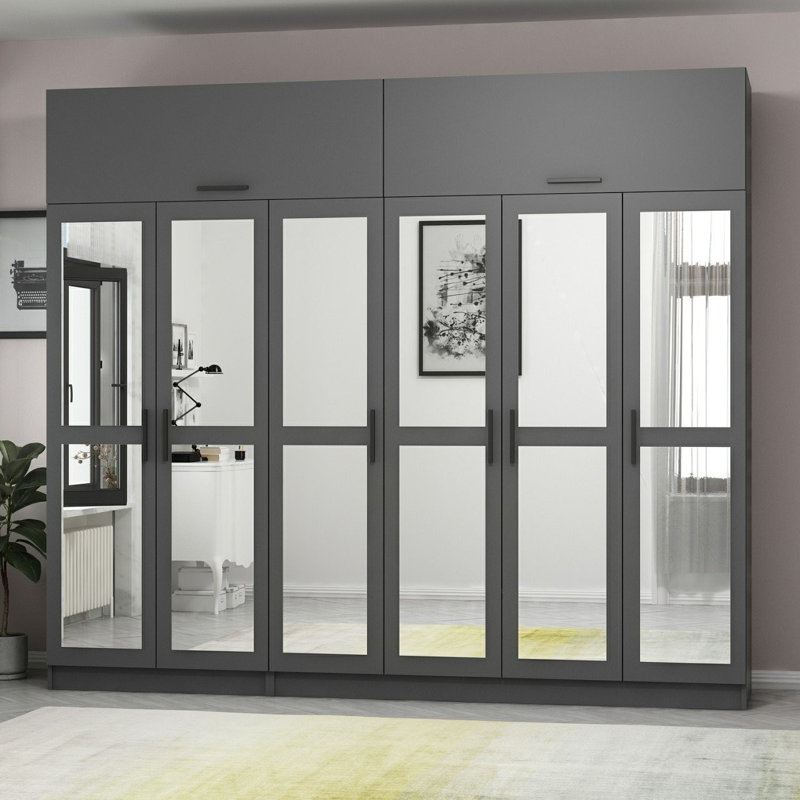 Elina Manufactured Wood Wardrobe, 235cm H x 270cm W x 52cm D, Black