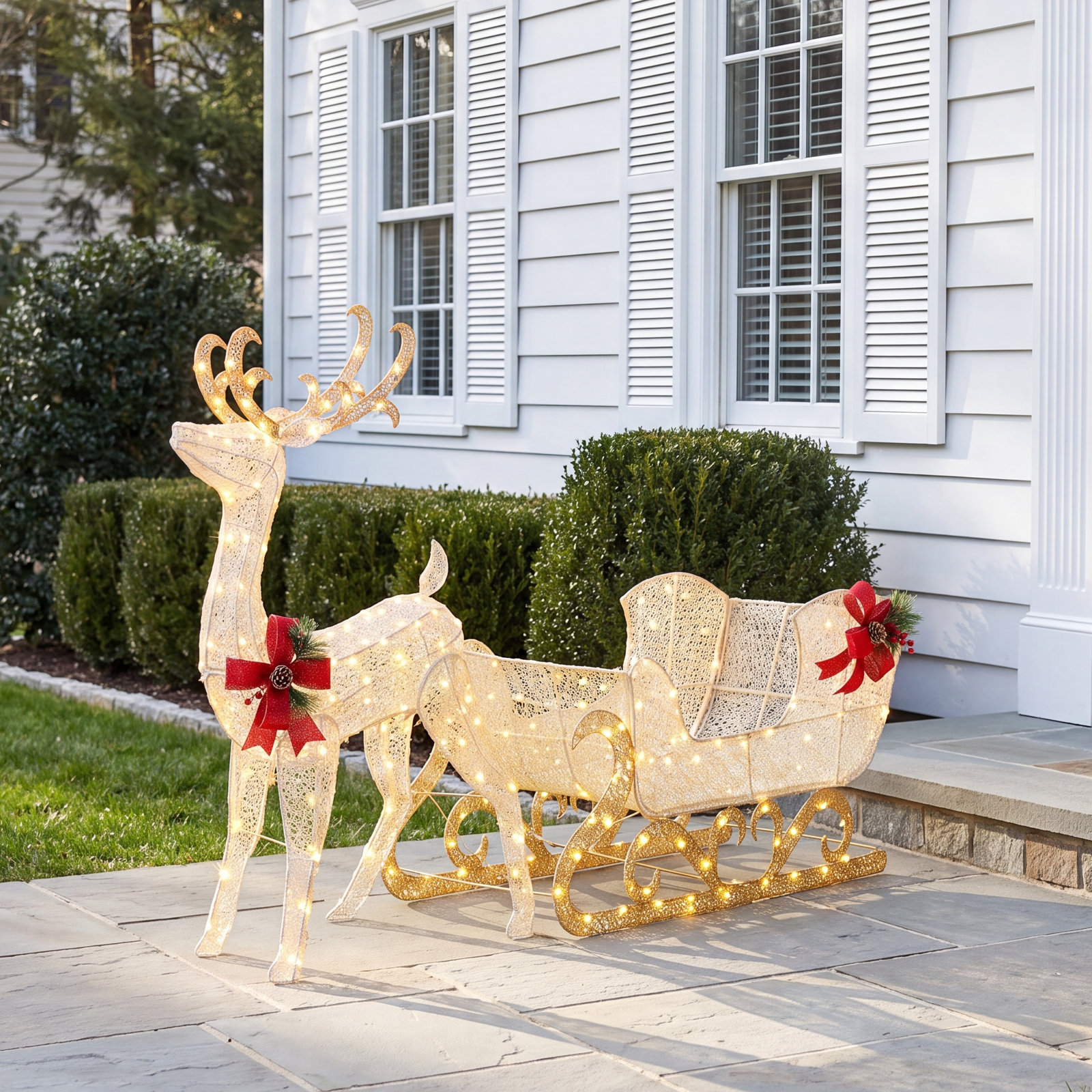 Beckville Lighted Reindeer and Sleigh Display