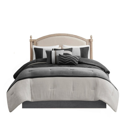 7 Piece Faux Suede Comforter Set Black King