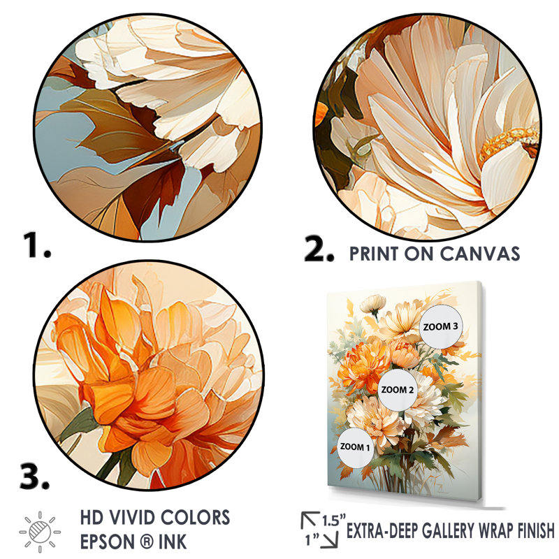 «Marigold Elegance Bouquet Still Life» sur toile, Cadre flottant doré, H 44 po x l 34 po x P 1,5 po