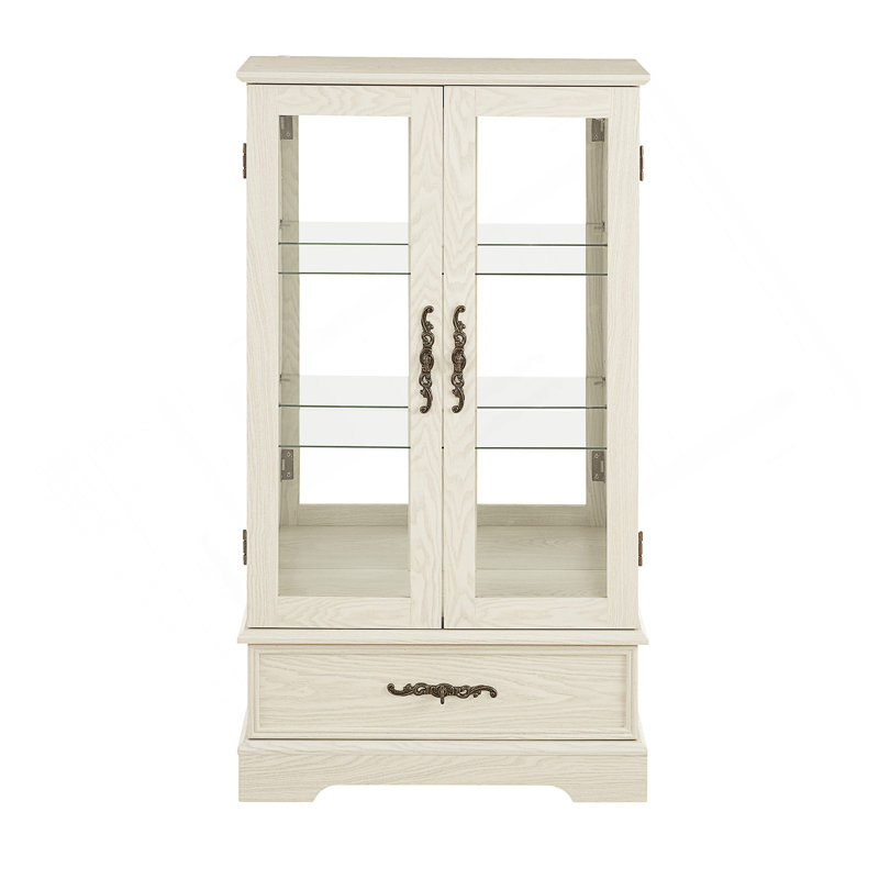 Vitrine lumineuse avec tablettes réglables en verre, 2 portes et 1 tiroir pour une vitrine élégante., Blanc