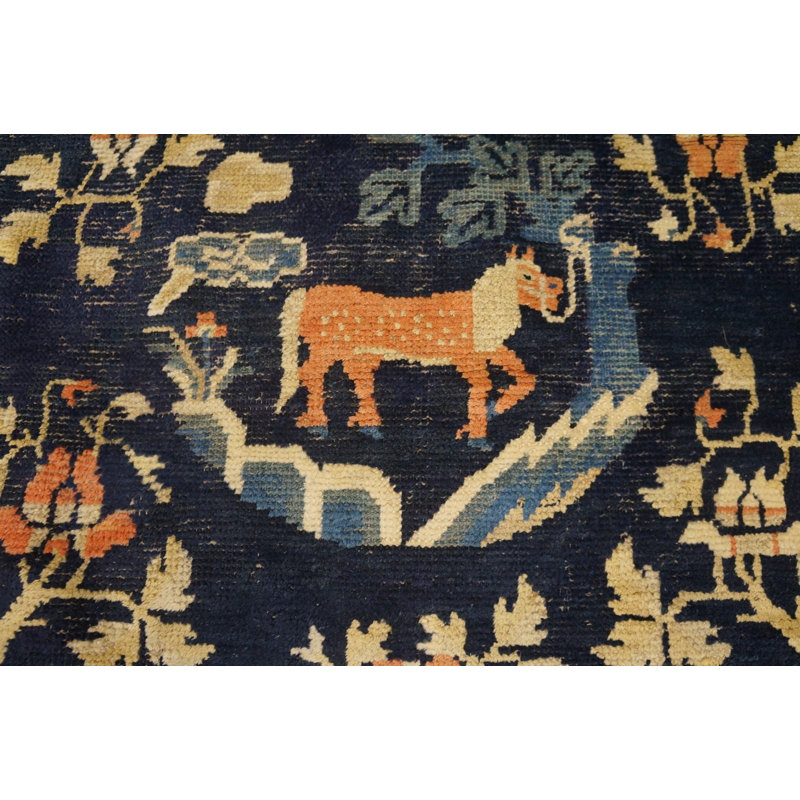 Antique Ningxia Chinese Allover Floral Knotted Rug