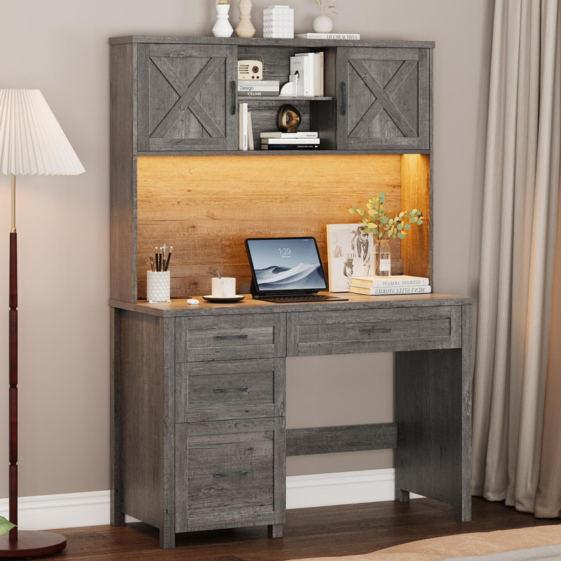 67" H Executive Desk With Hutch, Gray