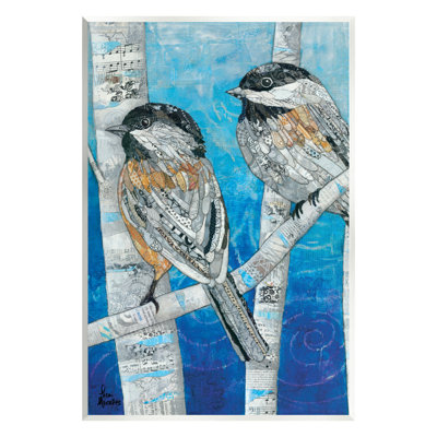 " Chickadees Perched Layered Ephemera Animal Birds Collage " by Lisa Morales