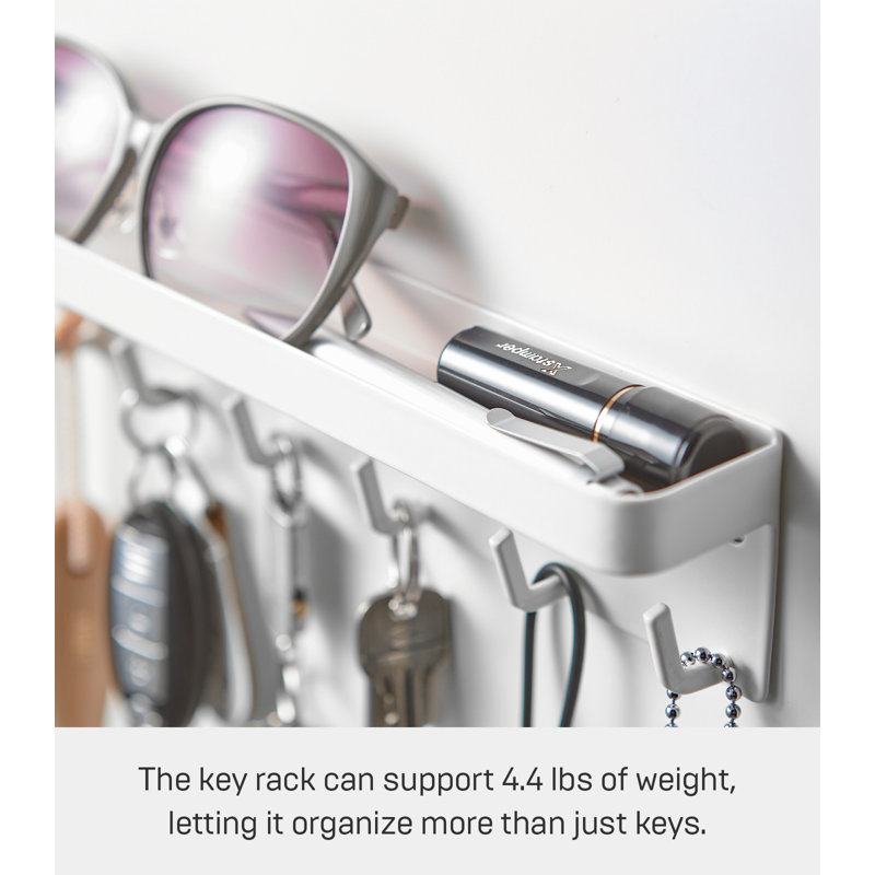 White Magnetic Key Rack with Tray and Hooks