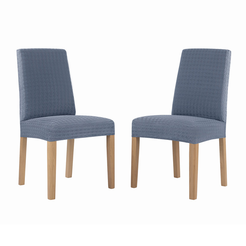Sparta Houndstooth Textured Stretch Fit Elastic Dining Chair Slipcover, Blue Polyester
