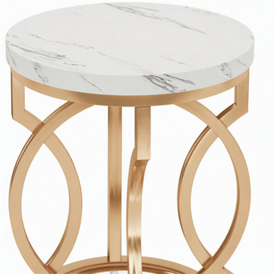 Round End Table, Modern Bedside Table with Faux Marble Top