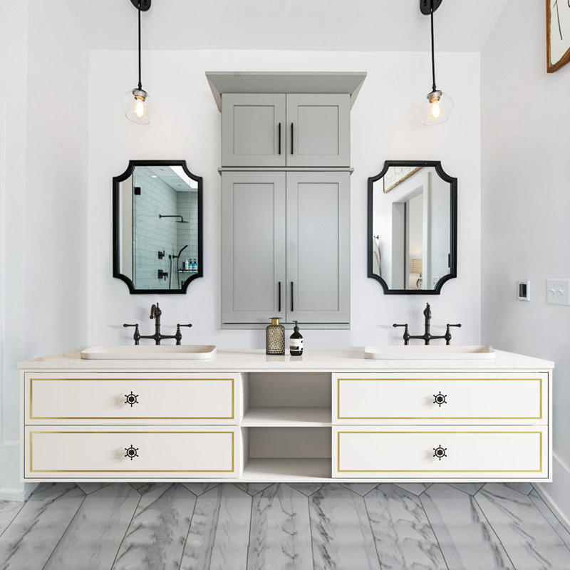 Meuble-lavabo double 96 po avec plateau en marbre Adyaan