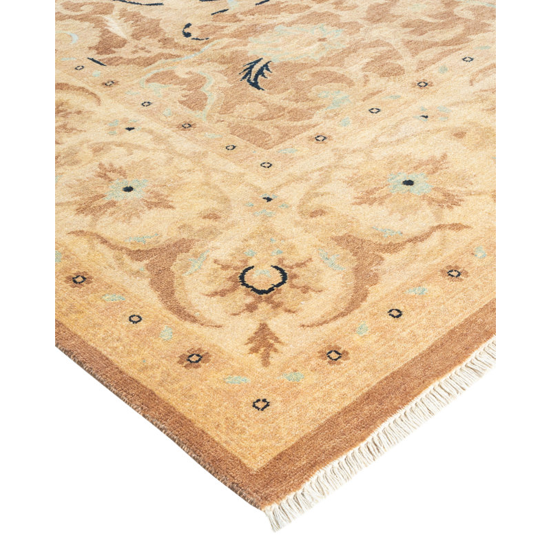 Tapis brun en laine noué à la main de conception unique 6 pi x 8 pi 10 po Delali