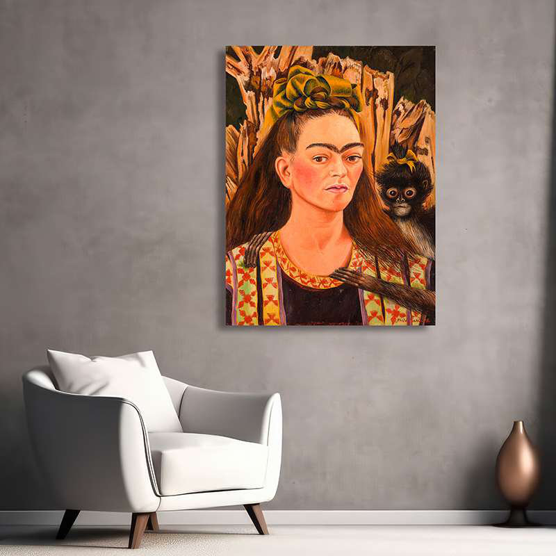 Self-portrait With Monkey, 1945 by Frida Kahlo - Wrapped Canvas Print, 100 cm H x 70 cm W