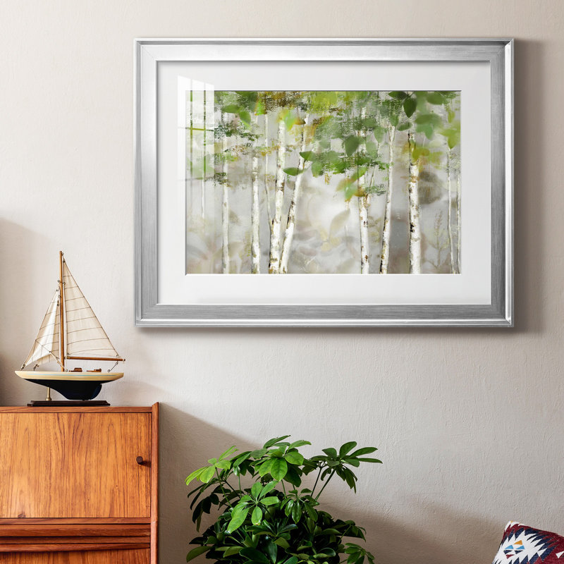 Evergreen Forest - Matted and Framed Under Acrylic Glass, Large Living Room Wall Art, 30.5" H x 42.5" W x 1.5" D