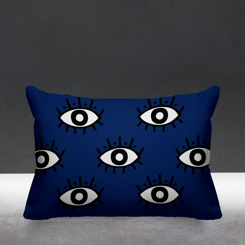 Coussin intérieur / extérieur Ankara Evil Eye, Bleu marine