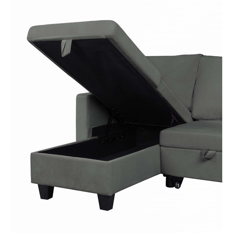 Reversible Sleeper Sofa & Chaise, Dark Gray Velvet