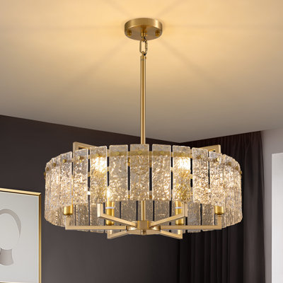 Lustre tambour 6 lumières avec verre texturé Friedhardt