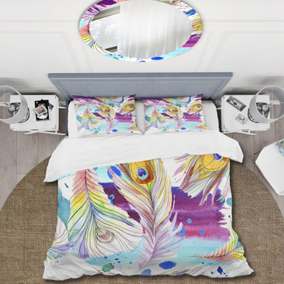 Ensemble de housse de couette bohémien Bright and Colorful Boho Feathers I - Microfibre polyester