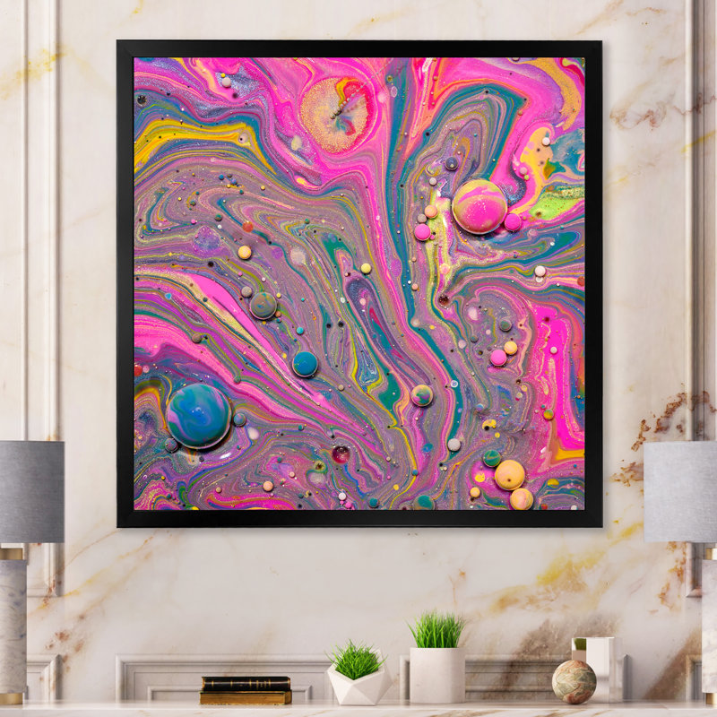 Multi et fluide acrylique rose - Peinture, Cadre photo noir, H 16 po x l 16 po