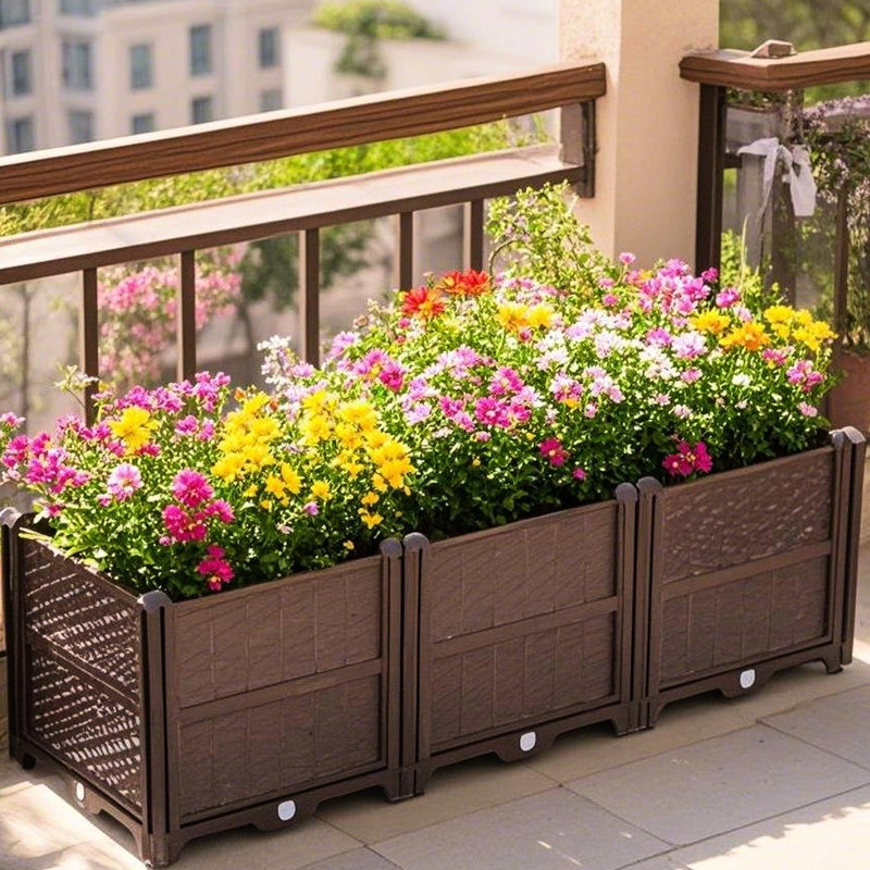 Coffee Color Rectangular Garden Bed Kit - Polypropylene Planter For Indoor & Outdoor Areas. Space Saving, Easy Construct. Cultivate Fresh Veggies, Herbs, Flowers, Succulents. , Retained. Ideal