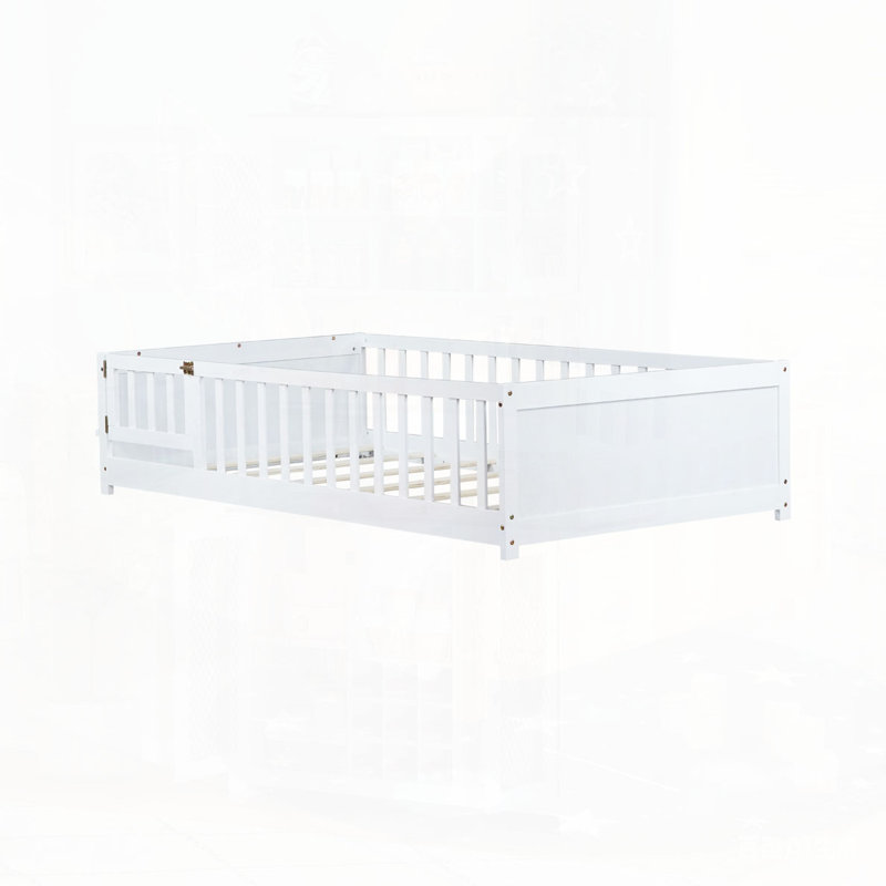 Lit simple au sol avec porte-livres et porte intégrés, White