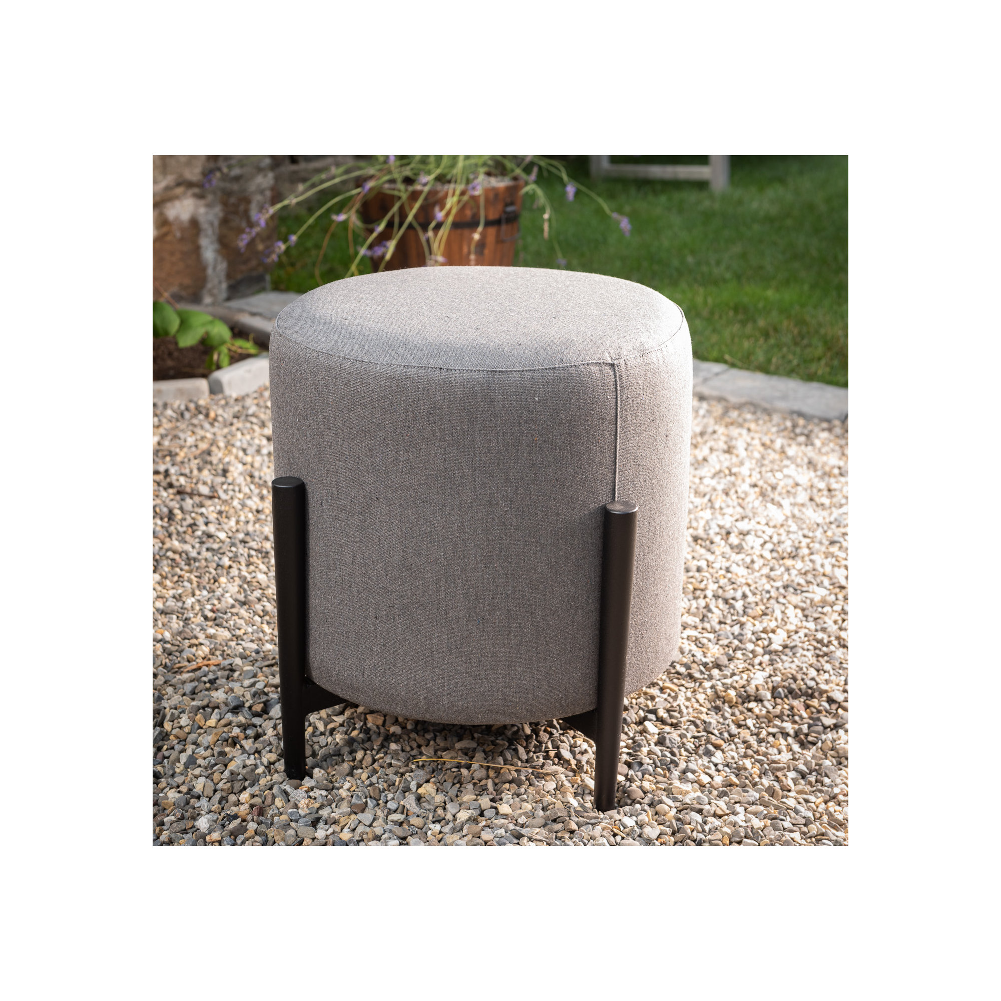 Talita Round Upholstered Outdoor Ottoman, Graphite