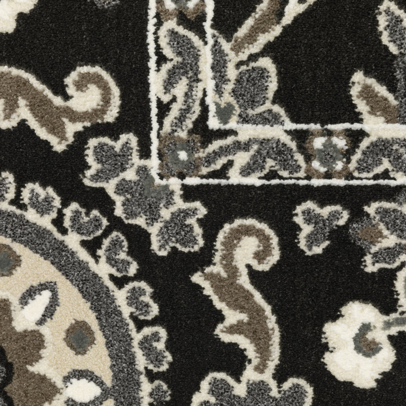 Tapis oriental en polyester / polypropylène tissé à la machine rectangulaire noir / gris Ederle