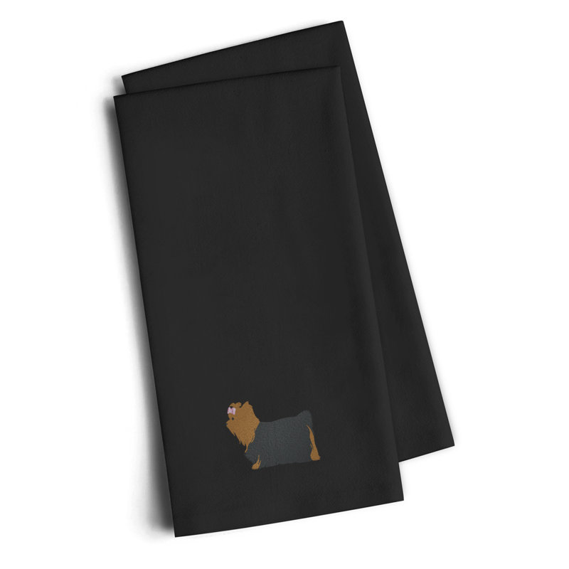 Serviette à thé à cuisine brodée yorkshire terrier yorkie, Noir, H 25 po x l 16 po x P 0,1 po