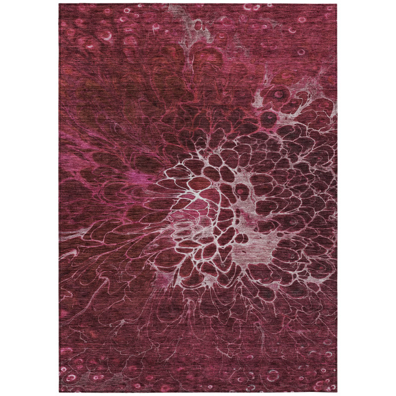 Tapis intérieur lavable abstrait 5 pi x 8 pi Merlot Blush