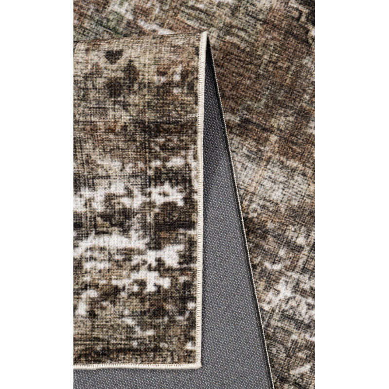 Tapis oriental brun en coton / polyester tissé à la machine Allauddin, Rectangle 5 pi 3 po x 7 pi 6 po