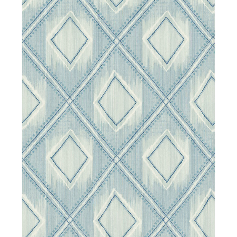 Papier peint Genghis Ikat, Bleu clair / blanc