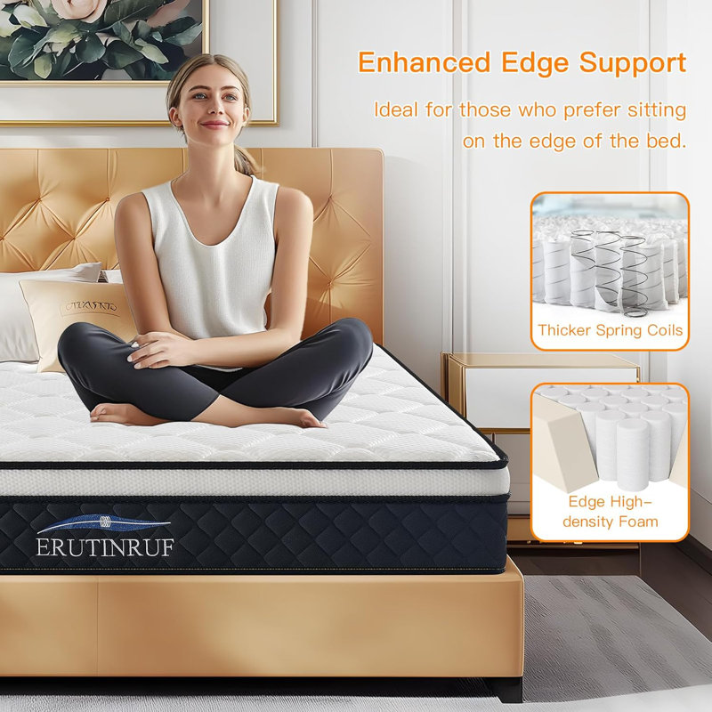Matelas hybride 10 po / 12 po en mousse à mémoire de forme moyenne avec ressorts ensachés individuellement, 12", Grand