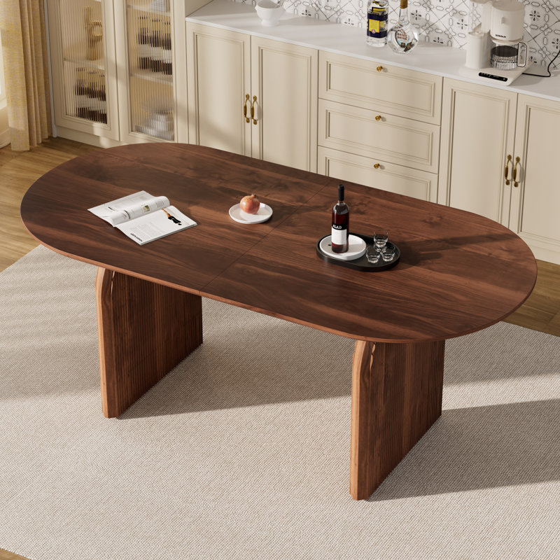 Table de salle à manger 70 pouces ovale pour 4 à 6 personnes, table de cuisine en panneau de fibres à densité moyenne avec base en bois, tables de salle à manger rondes de style campagne moderne pour le salon de la cuisine