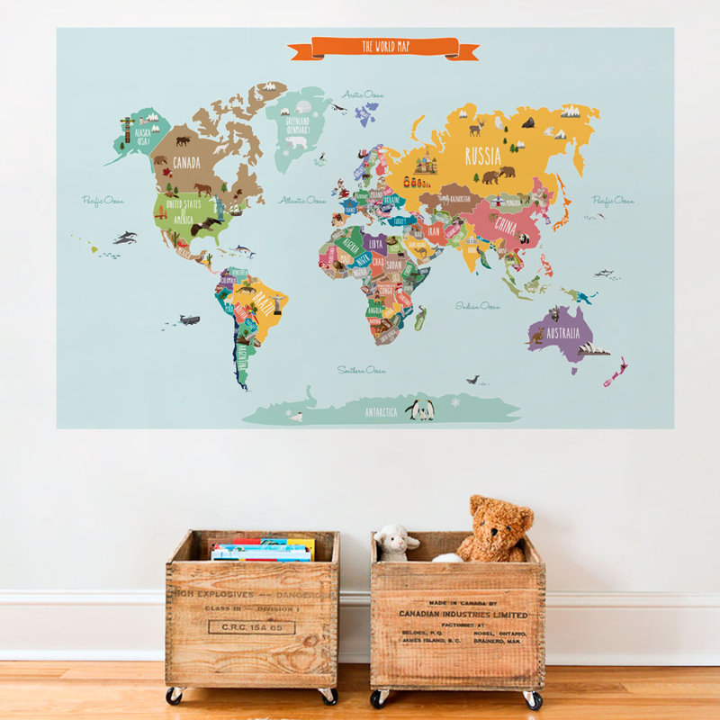 Décalcomanie murale Carte des pays du monde, Moyen