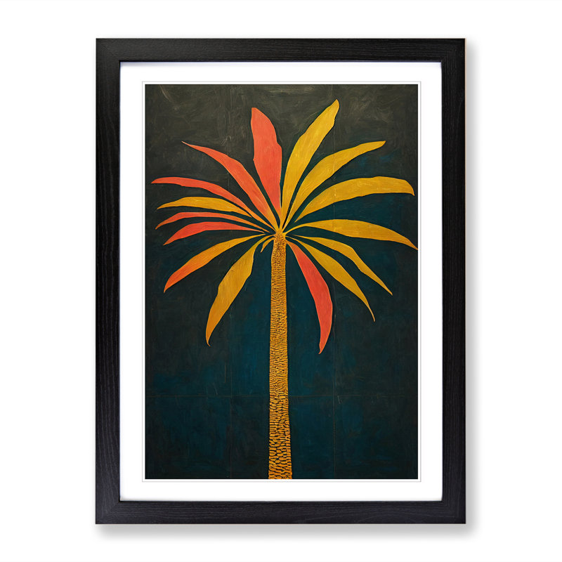 Palm Tree Design - Single Picture Frame Print, Black, 64cm H x 46cm W x 2cm D