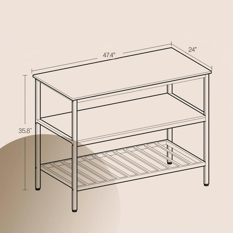 Îlot de cuisine l 47,4 po avec tablettes ouvertes Riggle, Chêne noirci / noir