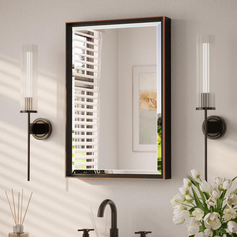 Miroir de salle de bain Areiona, Bronze frotté à l'huile, 16 po x 24 po