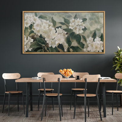 Délicates fleurs blanches avec feuillage vert, illustrations rétro, prêt à accrocher