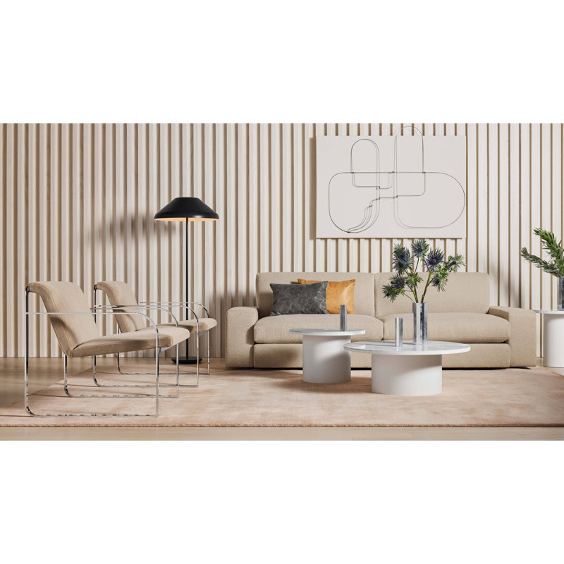 Skald Lounge Chair, Stone Velvet Cotton Blend, Polished Chrome