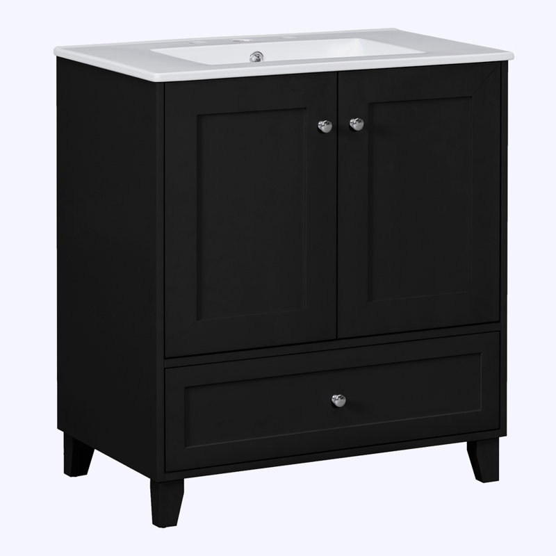 Ensemble de meuble-lavabo avec lavabo en céramique et grand espace de rangement
