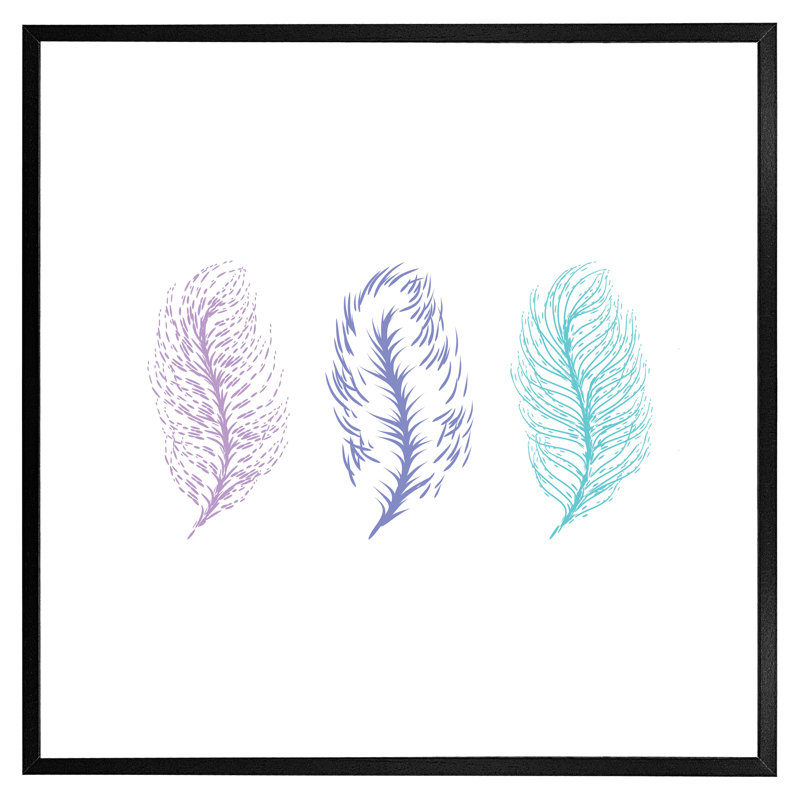 Croyle Feathers - Single Picture Frame Print, Black, 51cm H x 51cm W x 4cm D
