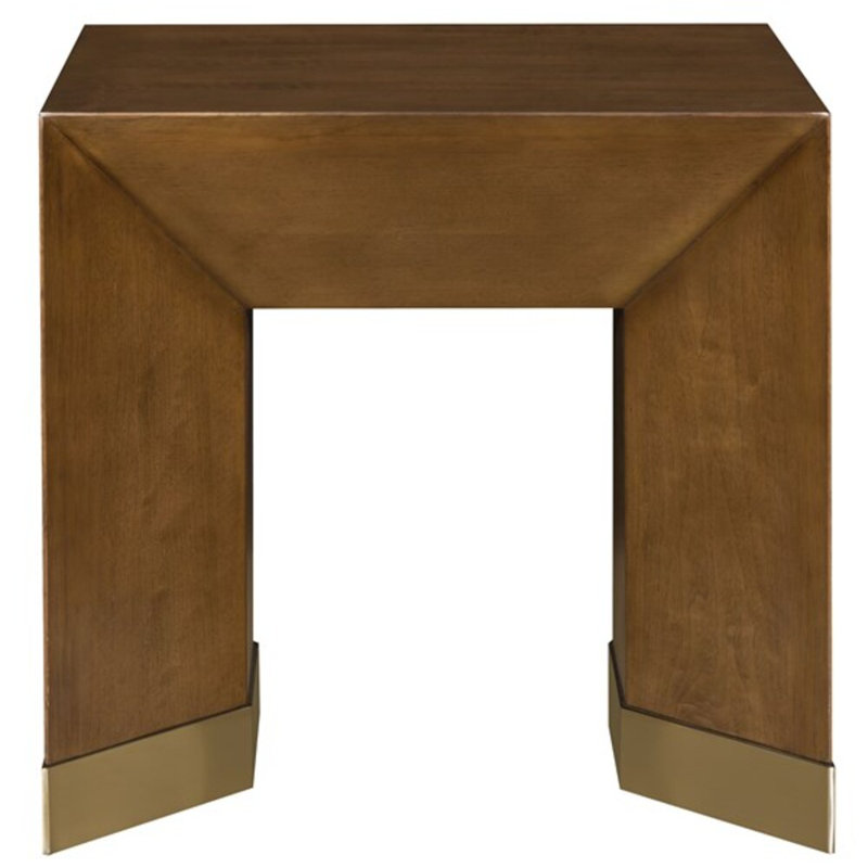 Cavallo Square Walnut and Metal Lamp Table with White Bronze Accents