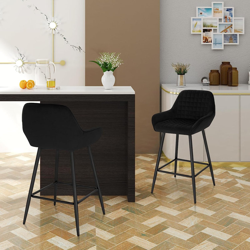Chisato Upholstered Counter Stool with Metal Frame, 4, Black