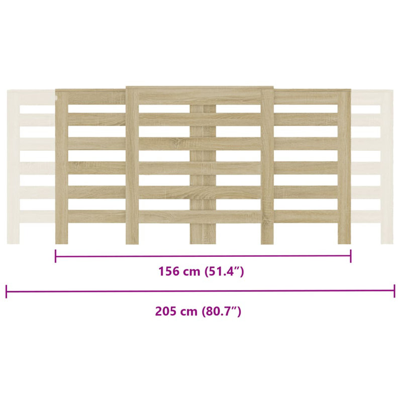 Extra Large Radiator Cover, Sonoma Oak, 205 x 21.5 x 83.5 cm, Horizontal Slats