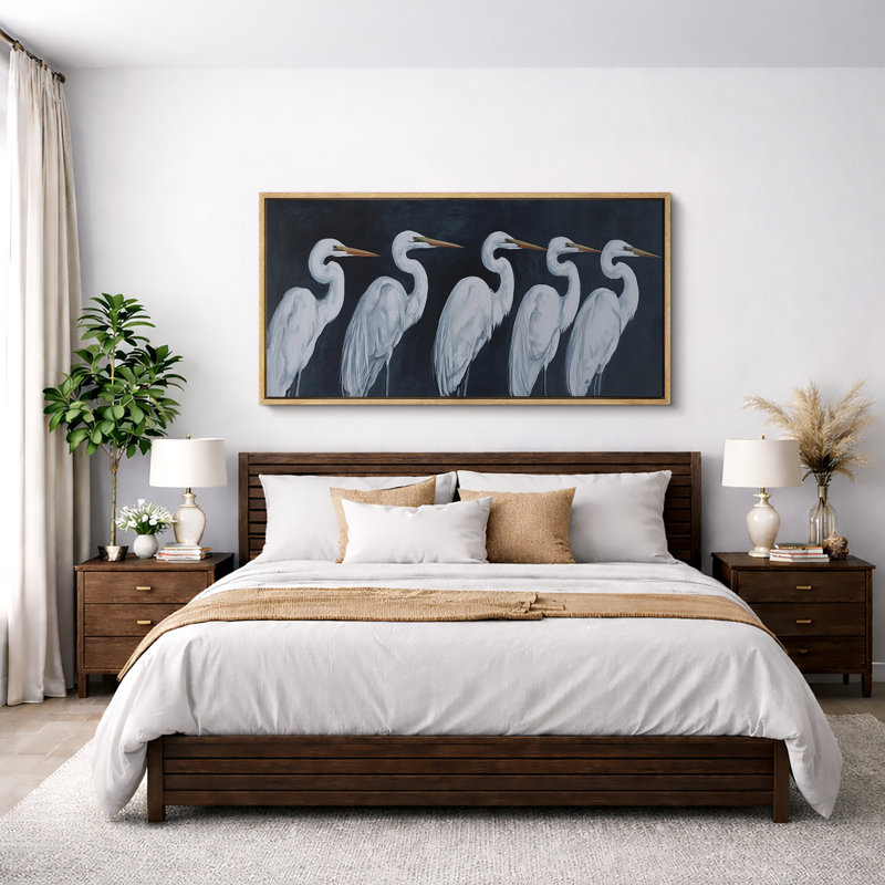 «White Heron Birds», impression sur toile encadrée, Naturel, H 30 po x l 60 po x P 1,5 po