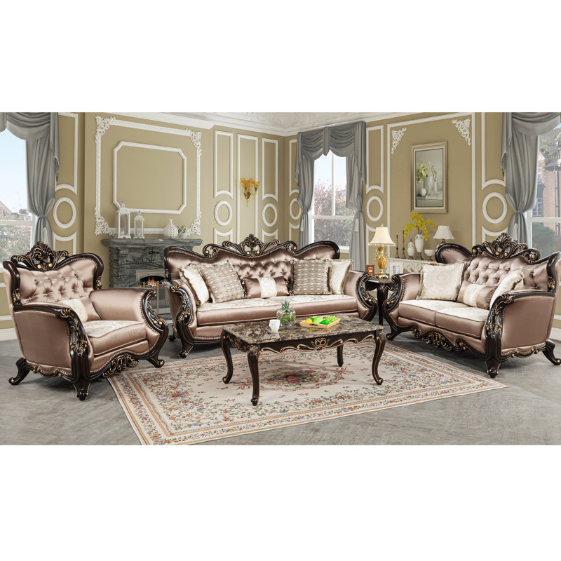 Carrara Brown 3 Pieces Upholstered Living Room Set 