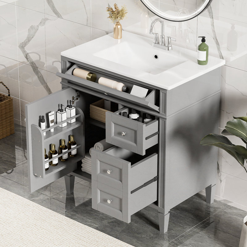 Armoire de rangement pour salle de bain avec 2 tiroirs et un tiroir basculant