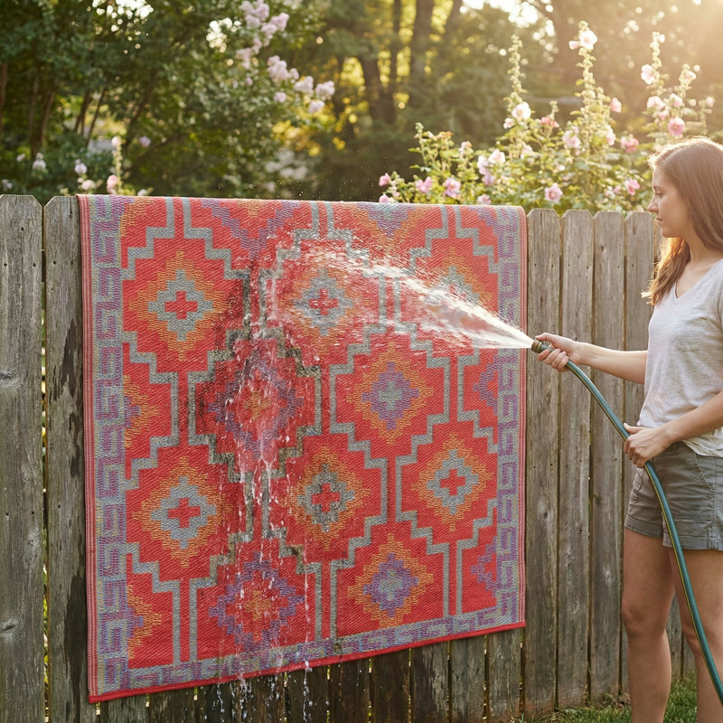Outdoor Rug Plastic Straw Rug Waterproof Patio Olivama , Rectangle 6' x 9', Lhasa - Orange & Violet