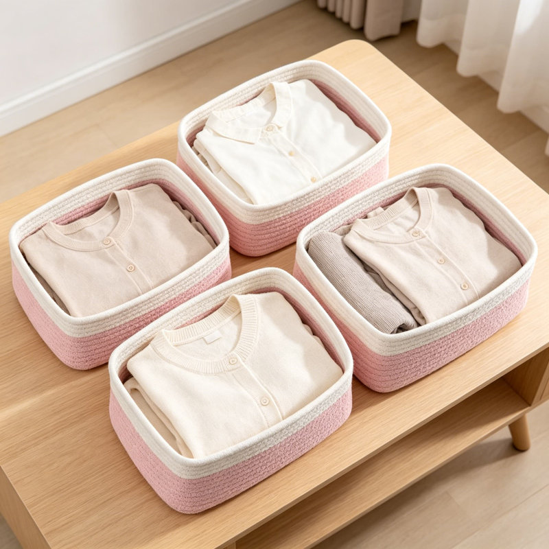 4-Pack Decorative Storage Baskets For Organizing, Small Woven Fabric Bins For Shelves, Closet, Cabinet & Home Office, Sturdy Square Design For Multi-Purpose Use