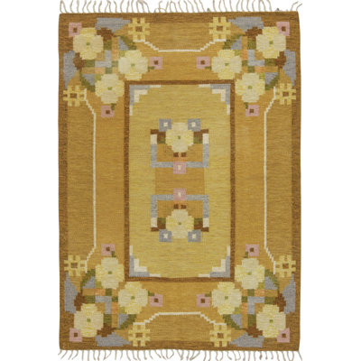 Vintage One-of-a-Kind Rectangle 5'6" X 7'8" 1960s Wool Area Rug in Yellow